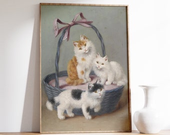 Antique Kitten Oil Painting | Vintage Cat Print | Museum Quality | Cat Portrait | Cat Wall Art | Cat Wall Decor | Cat Artwork | Cat Poster