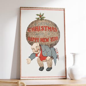 Grußkarte Poster | Frohe Weihnachten Poster | Vintage Druck | Urlaub Wandkunst | Festliche Dekoration | Neujahr Kunst
