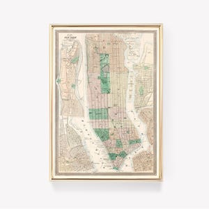 Carte de New York | impression de carte vintage | Art urbain | New York historique | Art de la carte antique | Décoration murale |