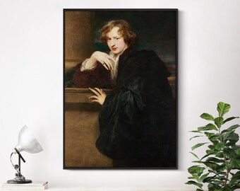 Anthony van Dyck - Self Portrait (1620) | Vintage Portrait Decor Poster Print Wall Art | Victorian Gentleman Painting Artwork Dark Academia