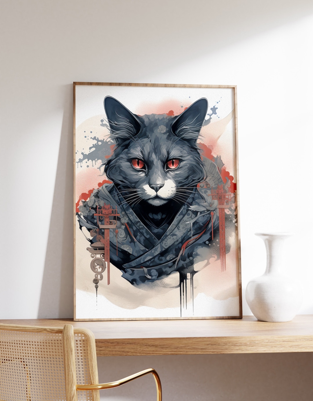 Japanese Geisha Cat Poster | Animal Poster | Geisha Cat Art Print ...