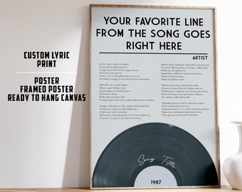 Custom Lyric Print | Vinyl Lyric Print | Song Wall Art | Custom Lyric Poster | Personalised Lyric Poster | Favourite Song Print