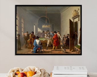 Nicolas Antoine Taunay - Das Billardzimmer (1810) | Dunkles Ölgemälde Drucke Leinwand Spielzimmer Snooker Man Gentleman Vintage Poster Wandkunst