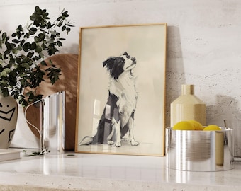 Vintage Border Collie Dog Print | Border Collie Poster | Dog Wall Art | Vintage Prints | Minimal Art | Living Room Decor