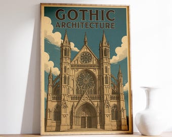 Gothic Architecture Poster, Medieval Cathedral Print, Vintage Church Wall Art, Gothic Style Decor, Historical Architecture Gift