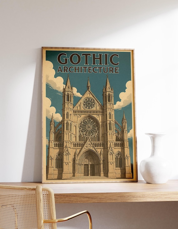 Gothic Architecture Poster, Medieval Cathedral Print, Vintage