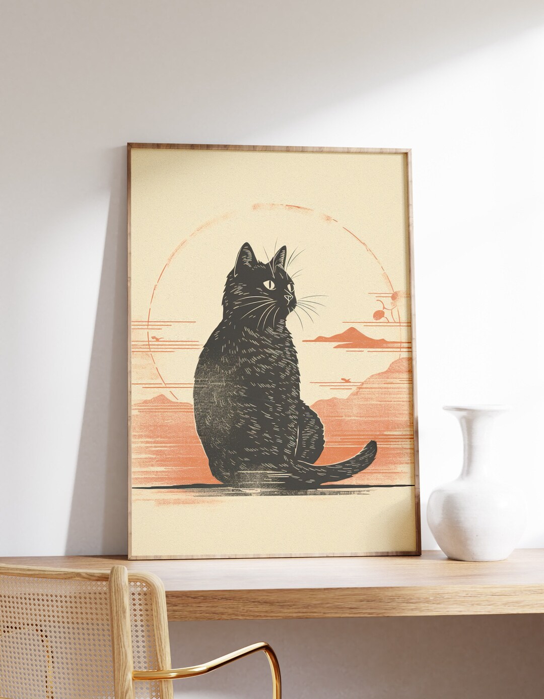 Japanese Minimal Cat Poster | Animal Poster | Minimal Cat Art Print ...