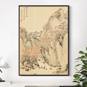 Nukina Kaioku - Herbstliche Landschaft bei Eigenji (1833) | Japanische Malerei Leinwand Rustikal Dekor Geschenk Print Vintage Poster Japan Wandkunst