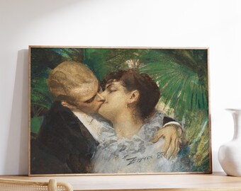 Vintage Couple Oil Painting | Romance Wall Art | Aesthetic Love Print | Antique Gentleman and Lady Portrait | Mature Painting | Canvas