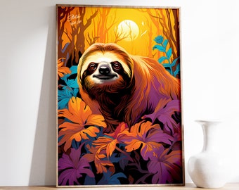 Sloth Print | Sloth Poster | Vintage Animal Art | Wild Life Wall Decor | Modern Wall Art | Living Room Print