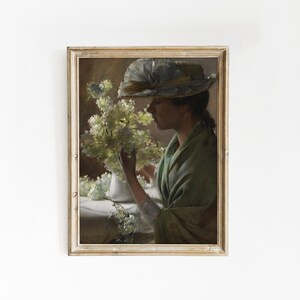 Woman With Flowers Portrait | Flower Print | Vintage Woman Painting ...