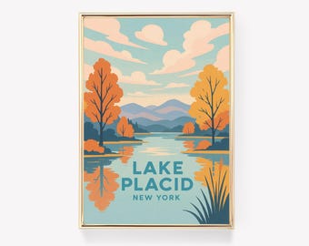 Lake Placid Vintage Travel Poster, New York Wall Art, Retro Print, Adirondacks Decor, Vintage Lake Placid Gift