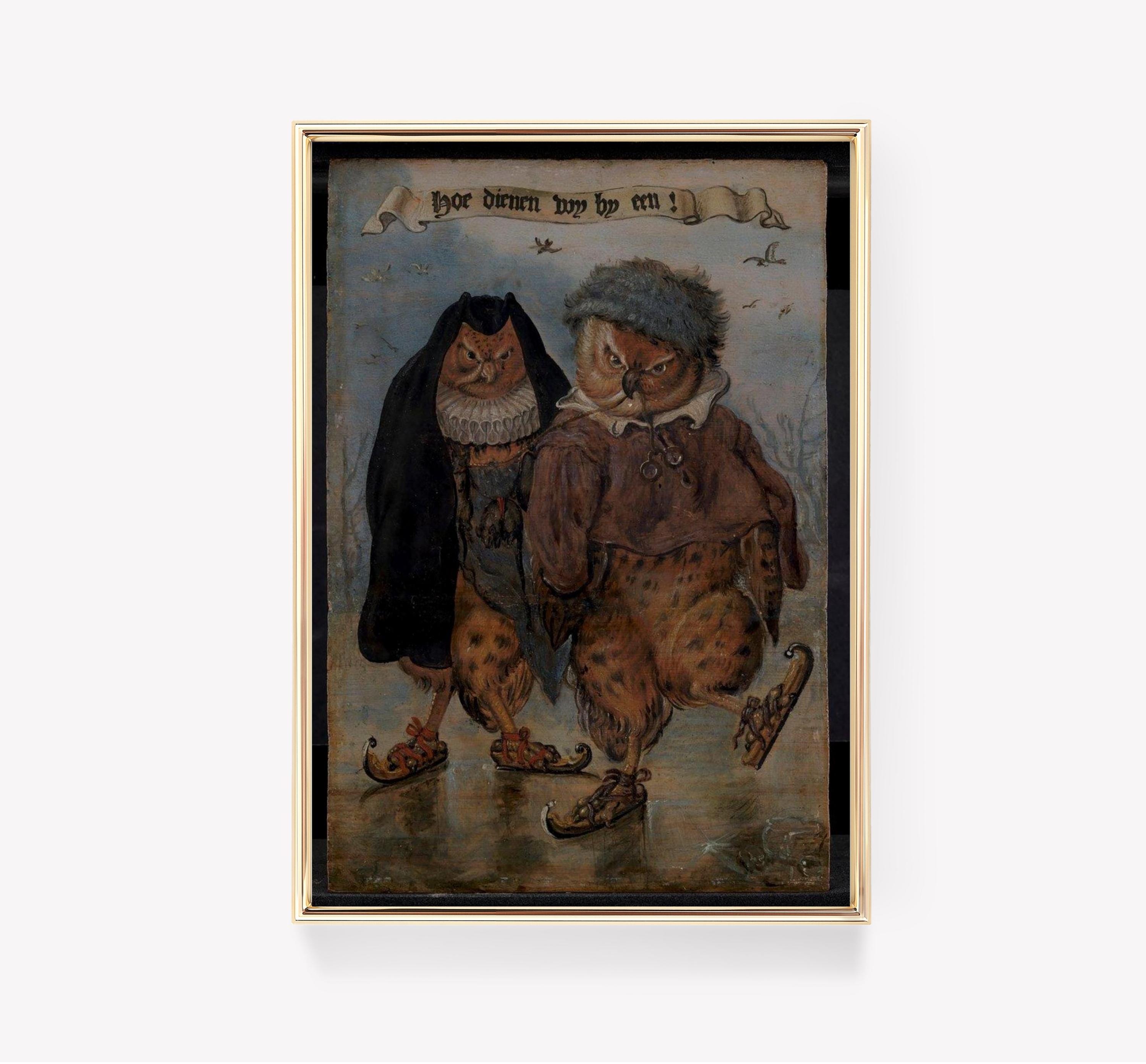 Vintage Owl Art | Two Owls Print | Spectacles Painting | Retro Bird Poster | Vintage Painting | Wall