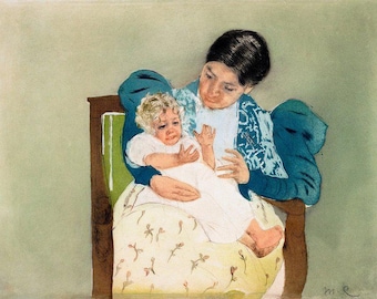 Mary Cassatt Baby | Print moederwapen | Vintage schilderij | Antieke babykunst | Cassatt-print | Wanddecoratie
