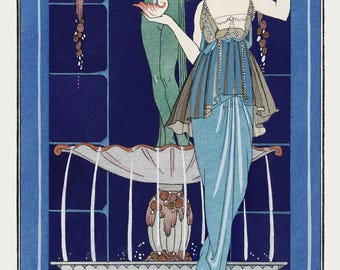 Vintage Art | George Barbier | La Fontaine Print | Belle Epoque Style | Art Deco Poster | Fashion Illustration