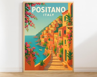 Positano Italy Travel Poster, Vintage Wall Art, Positano Print, Coastal Decor, Italy Gift