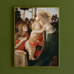 Sandro Botticelli - Madonna mit Kind und dem jungen Johannes dem Täufer (1468) - Reproduktion Klassische Foto Poster Druck Malerei Kunst Wand