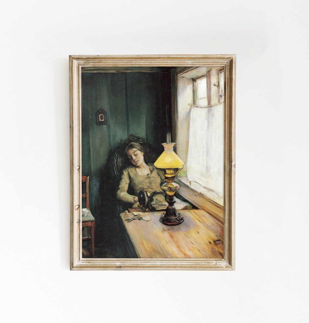 Sleeping Woman Portrait | Vintage Interior Painting | Exhausted ...