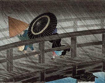 Japanese Ukiyo-e Print | Hiroshige Artwork | Vintage Rain Scene | Sudden Shower Print | Antique Artwork