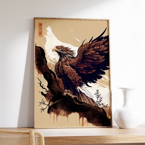 Affiche japonaise d&#39;aigle | Poster animalier | Impression d&#39;art aigle | Art mural aigle | Impression d&#39;art animalier | Art mural japonais | Impression ukiyo-e | Décoration d&#39;intérieur