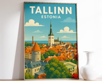 Tallinn Poster, Estonia Travel Print, Tallinn Old Town Wall Art, Estonia Cityscape Decor, Baltic Vintage Poster