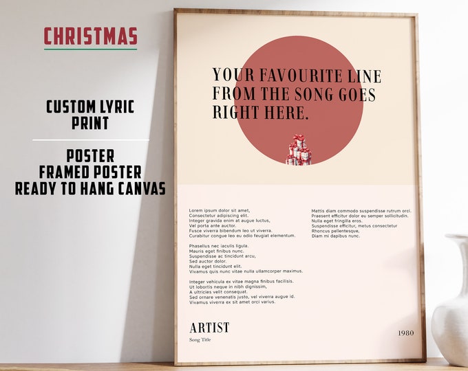 Christmas Lyric Poster | Music Poster | Custom Song Lyric Print | Lyric Wall Art | Personalised Lyric Print | Gift for Music Lover