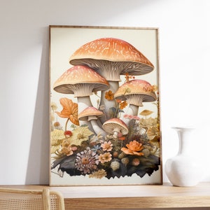 Mushrooms | Cottagecore Wall Art | Moody Floral Print | Goblincore Decor | Dark Academia Oil Painting Aesthetic | Fairycore Print