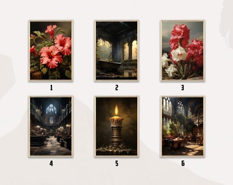 Sfeervolle print | Cottagecore-print | Botanische muurkunst | Print uit gotische tijd | Donkere esthetiek | Vintage kunstschilderij | Fairycore-afdruk