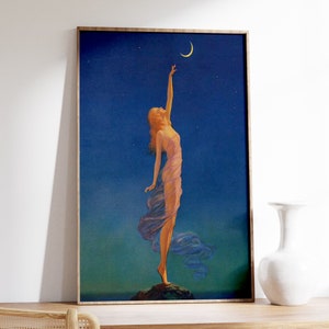 Nach dem Mond greifen von Edward Mason Eggleston | Vintage Malerei Druck | Himmlische Kunstdruck | Mondschein Poster