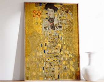 Gustav Klimt Cat Art Print | The Lady in Gold Art Print | Gustav Klimt Poster | Cat Art Print | Living Room Decor | Home Decor