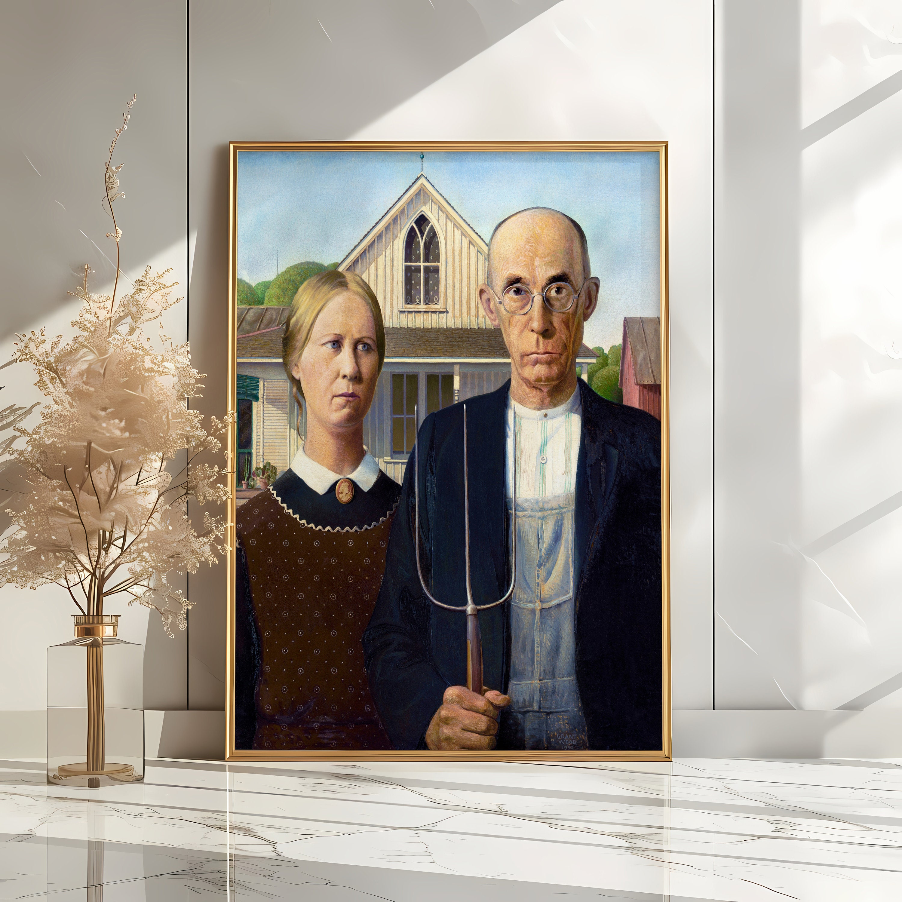 Grant Wood - American Gothic | Vintage Painting Print | Classic