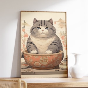 Japanese Fat Kitten Poster | Animal Poster | Fat Kitten Art Print | Animal Art Print | Japanese Wall Art | Ukiyo-e Print