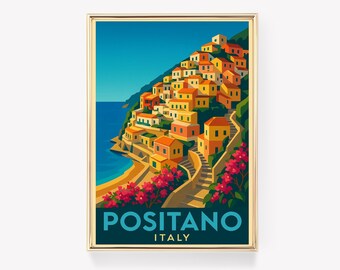 Positano Travel Poster, Italy Wall Art, Vintage Print, Amalfi Coast Decor, Positano Gift