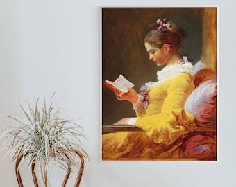 Jean Honore Fragonard - Young Girl Reading (1769) - Book Classic Painting Photo Poster Print Art Gift Home Wall Decor - Jean-Honoré Bookworm