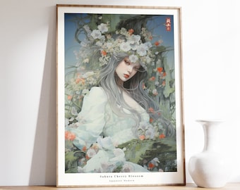 Japanse kunstafdruk | Sakura-kersenbloesemprint | Muurkunst dieren | Traditioneel Japans kunstwerk | Sakura-kersenbloesem minnaar cadeau
