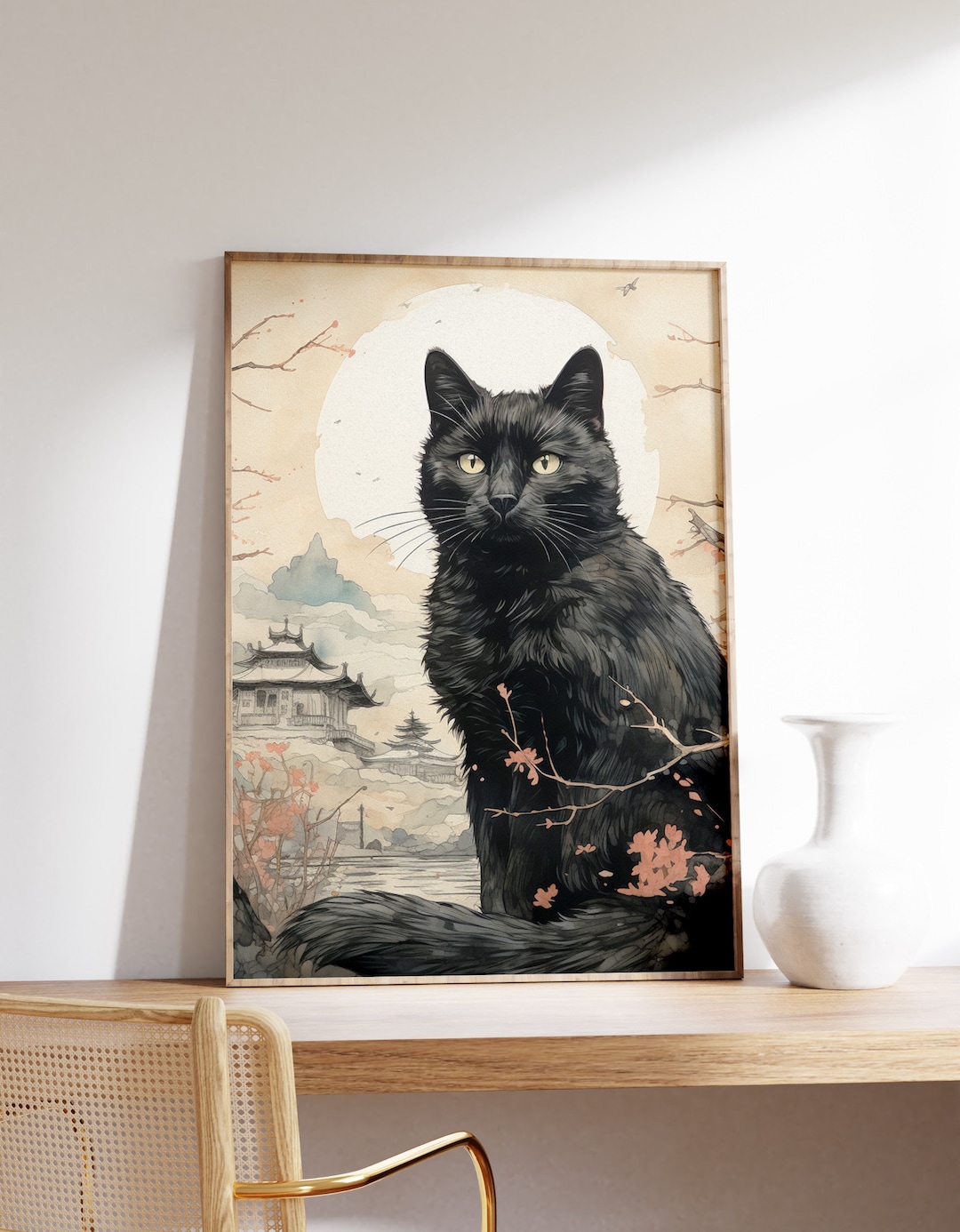 Japanese Black Cat Poster | Animal Poster | Black Cat Art Print ...