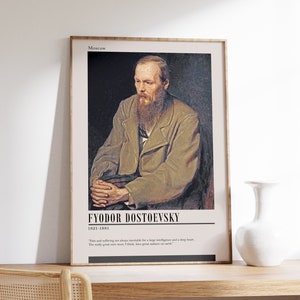 Cartel de Fyodor Dostoievski / Impresión de Dostoievski / Arte de pared vintage / Regalo de ratón de biblioteca / Decoración de literatura / Cartel de autor / Decoración del hogar