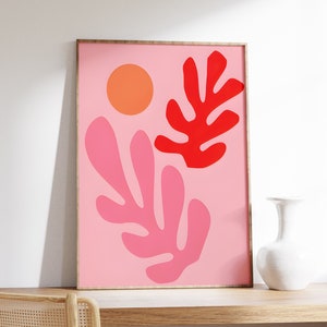 Henri Matisse / Hojas / Póster de exposición / Arte abstracto rosa moderno de mediados de siglo / Decoración de pared minimalista / Color moderno clásico