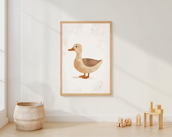 Ente Boho Wand Kunst | Minimalistischer Kunstdruck Poster | Neutral Kinderzimmer Dekor | Modernes Boho Kunstwerk