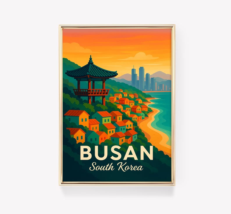 Busan Poster, South Korea Wall Art, Busan Beach Print, Korean Coastline ...