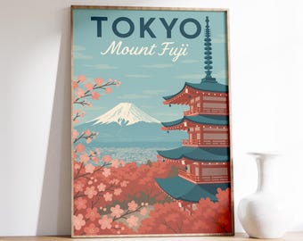 Tokyo Mount Fuji Poster, Japan Sakura Druck, Tokyo Pagode Art, Mt Fuji Wandkunst, Tokyo Travel Decor