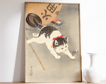 Japanese Cat Art Print | Ohara Koson | Japanese Decor | Ukiyo-e Print | Animal Wall Art | Cat Poster | Oriental Print | Cat Lovers Gift