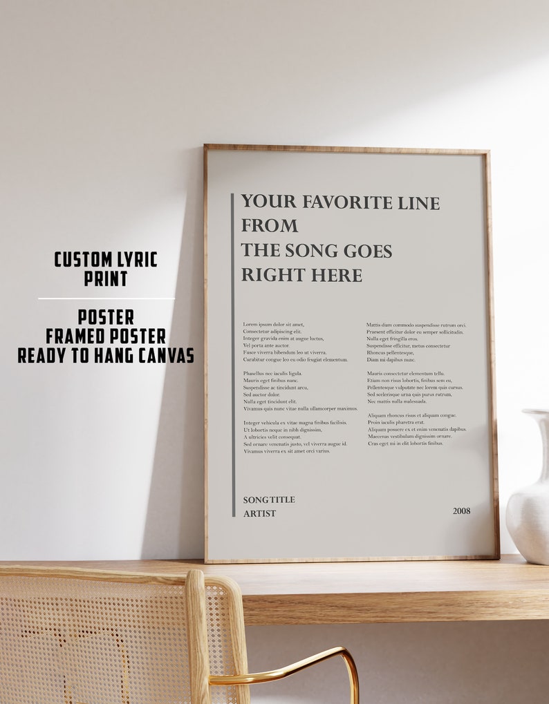 Lyric Poster Lyric Wall Art Music Poster Custom Song Lyric Print Personalised Lyric Print Gift for Music Lover Lyric Wall Art image 1