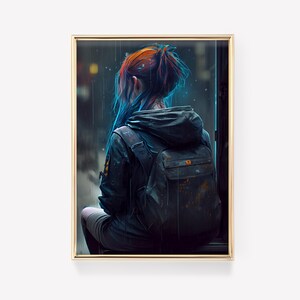 Japanischer Druck | Poster Cyberpunk | Neon Poster | Lofi Druck | Dark Academia | Vintage Japanische Malerei | Stimmungsvolle Frau Wandkunst | Wohndekor