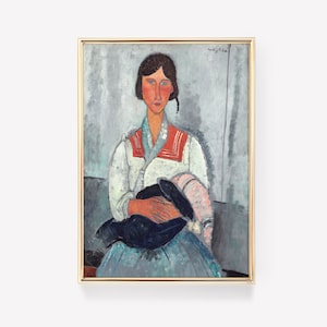 Impresión Premium / Amedeo Modigliani - Mujer gitana con bebé / Pintura vintage / Arte de pared / Póster de bellas artes