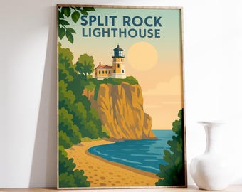 Split Rock Lighthouse Poster, Minnesota Coast Print, Lake Superior Wall Art, North Shore Travel Decor