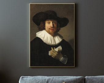 Rembrandt - Man with a Sheet of Music (1633) - Vintage Man Portrait Painting Photo Poster Classic Print Wall Art Gift Dark Brown - 24x36