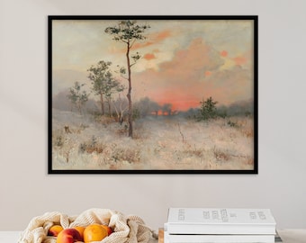 Country Landscape | Winter Painting | Winter Landscape | Snow Painting | Wall Art | Farmhouse Decor | Print Antique Canvas Poster