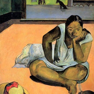 Paul Gauguin Poster | Brooding Woman Print | Te Faaturuma | Vintage Painting | Art Print | Wall Decor