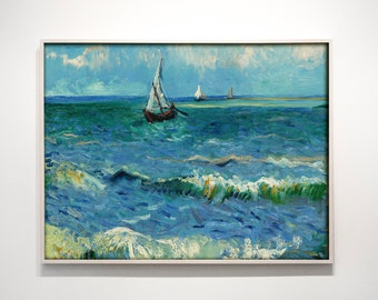 Grabado de Van Gogh / El mar en Les Saintes (1888) / Pintura oceánica vintage, arte mural costero antiguo, póster de Van Gogh, pintura de Van Gogh